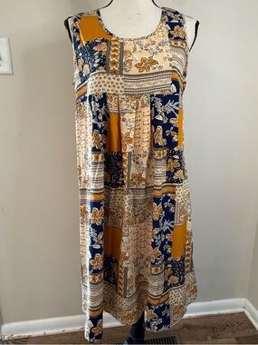 Emery Rose neutral midi tank dress floral patchwork SZ M